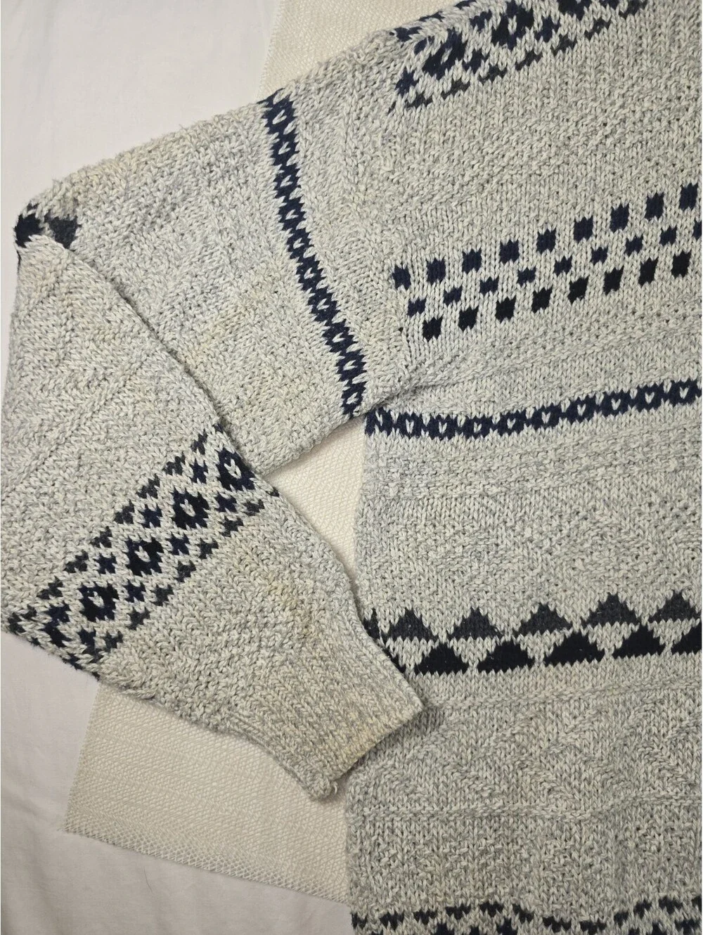 Vintage Peconic Bay Traders Cotton Knit Sweater XL Fair Isle Geometric USA Made